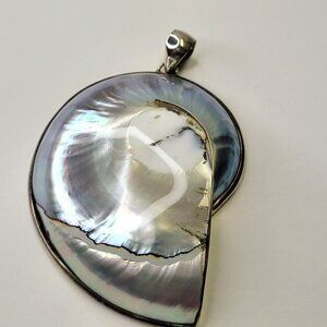 Mens Nautilus Pendant Sterling Silver 925 Mother of Pearl Statement Pendant